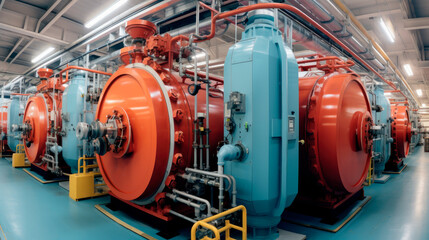 Fototapeta na wymiar Modern industrial gas boiler room equipped for heating process