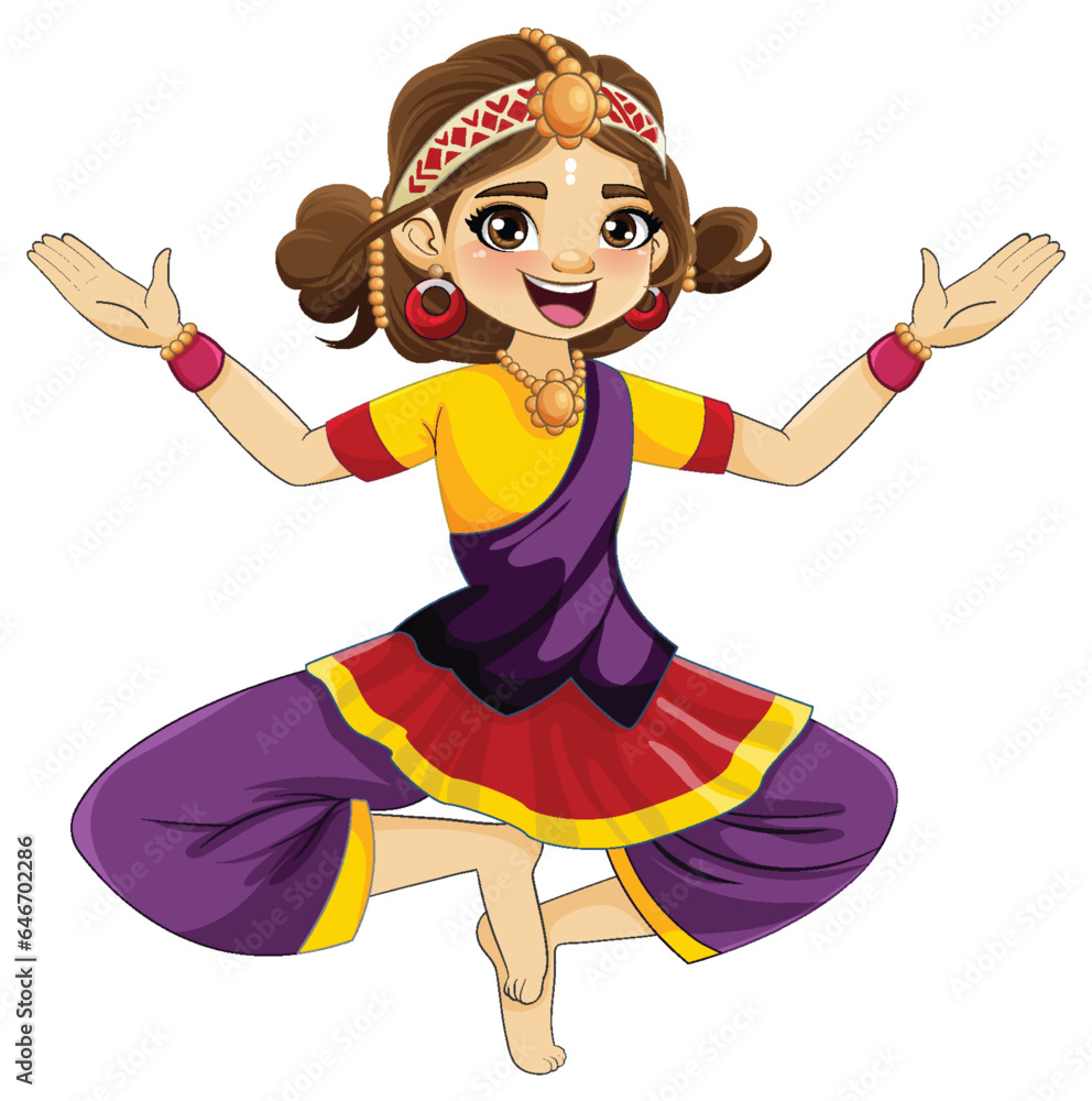 Poster indian cartoon characters in traditional cultural outfit