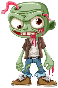 Male Zombie Cartoon with Worm Out of the Head