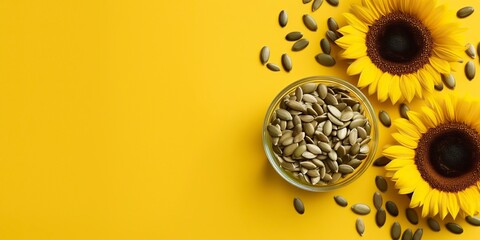 Sunflower seeds, from which vegetable oil is extracted. - obrazy, fototapety, plakaty