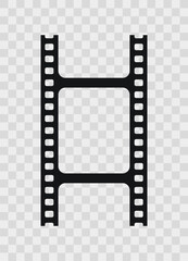 Old cinematic camera roll. Vintage photo frame on transparent background. Retro camera reel with slide. Seamless video border. Close-up cinema seamless strip. Vector illustration.