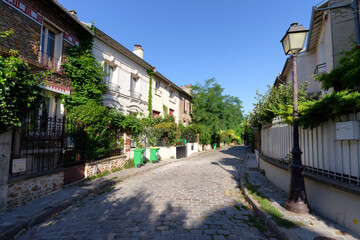 Fototapeta na wymiar Irénée-Blanc street in the 20th arrondissement of Paris city 