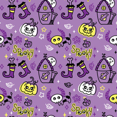 Ghost house on a scary night. Halloween characters. Kid print. seamless print.