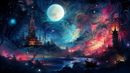 Fototapeta na wymiar Colorful fantasy castle background