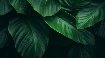 Dark green tropic leaves, nature abstract background