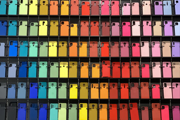 colorful mobile phone cases on the store shelf