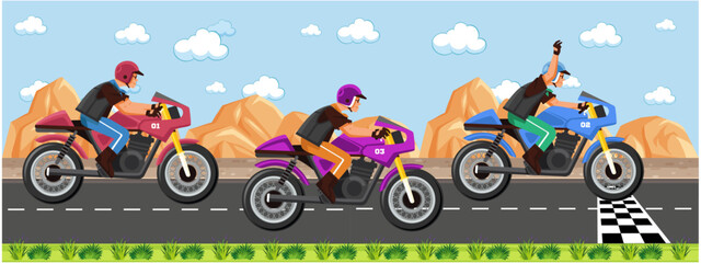 Motorcycle racing championship on the racetrack. Vector illustration.