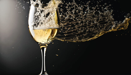 Abstract splashing of white wine in glass on black background, copy space vector illustration high Resolution.