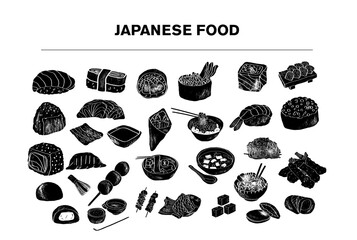 Big Set of Japanese Food. Set of vector illustrations.