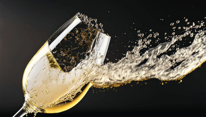 Abstract splashing of white wine in glass on black background, copy space vector illustration high Resolution.