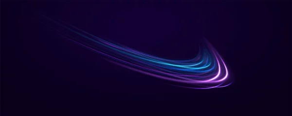 Poster Neon lines of speed and fast wind. semicircular wave, light trail curve swirl, car headlights, incandescent optical fiber. cyber futuristic divider border, purple and blue laser beam isolated. © MEDUZA
