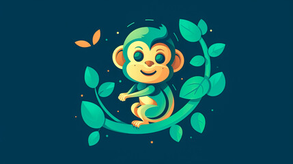Fototapeta na wymiar Cute baby monkey on a tree, generative AI.