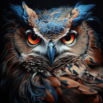 Image of colorful owl. Wildlife Animals. Bird. Illustration. Generative AI.