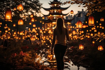 Lantern Festival Glow: A stunning display of illuminated lanterns fills the night sky. Generated with AI