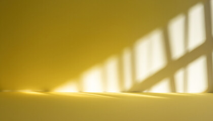 Minimal abstract yellow background for product presentation. Shadow and light from windows on plaster wall. The backdrop for product presentation, Product showcase background wall.