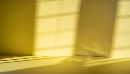 Minimal abstract yellow background for product presentation. Shadow and light from windows on plaster wall. The backdrop for product presentation, Product showcase background wall.