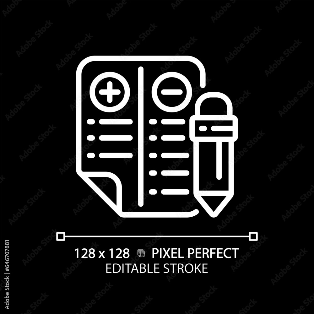 Poster 2d pixel perfect customizable white positive and negative points icon, isolated vector, thin line il