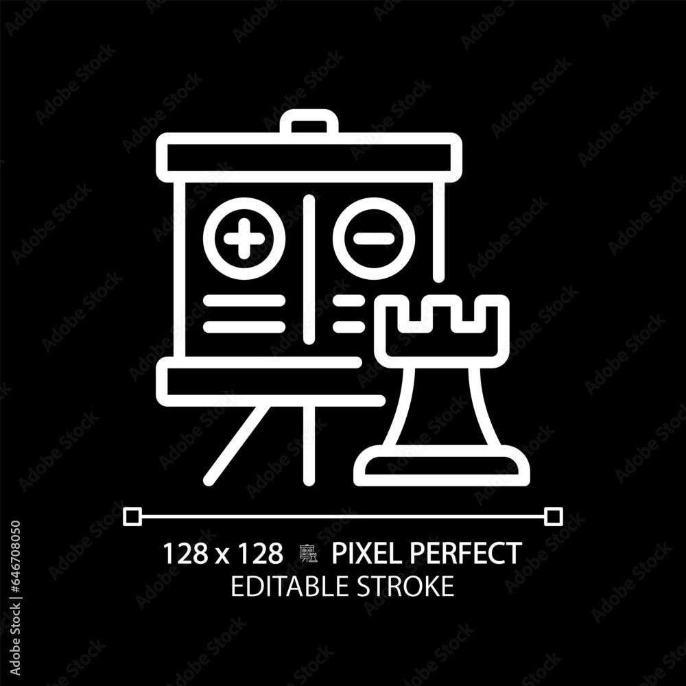 Poster 2d pixel perfect customizable with positive and negative points on flipchart icon, isolated vector, 