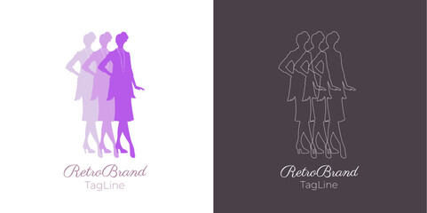 Retro fashion isolated symbol emblem logo brand image of flapper girl silhouette in trendy dress
