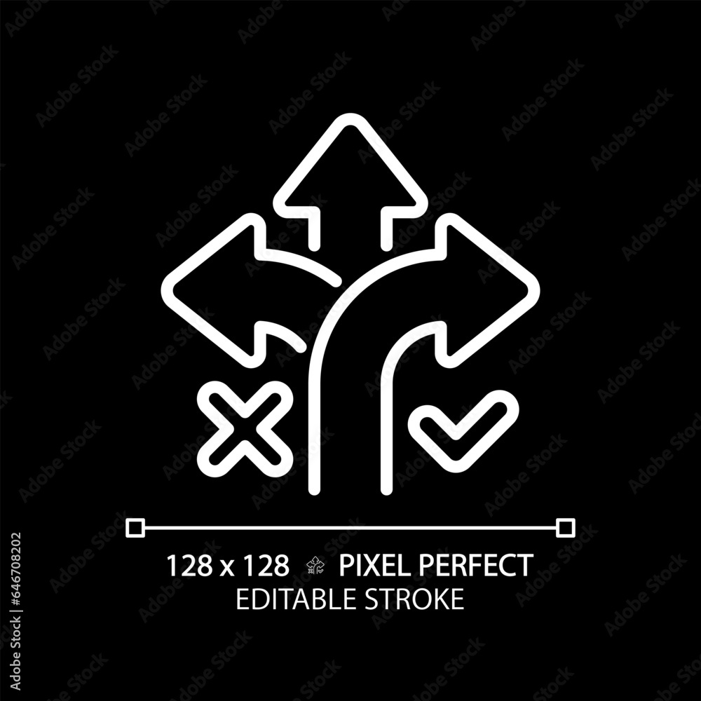 Poster 2d pixel perfect customizable white correct way icon, isolated vector, thin line illustration repres