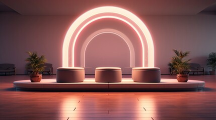 podium with lighting and plants.AI Generated.