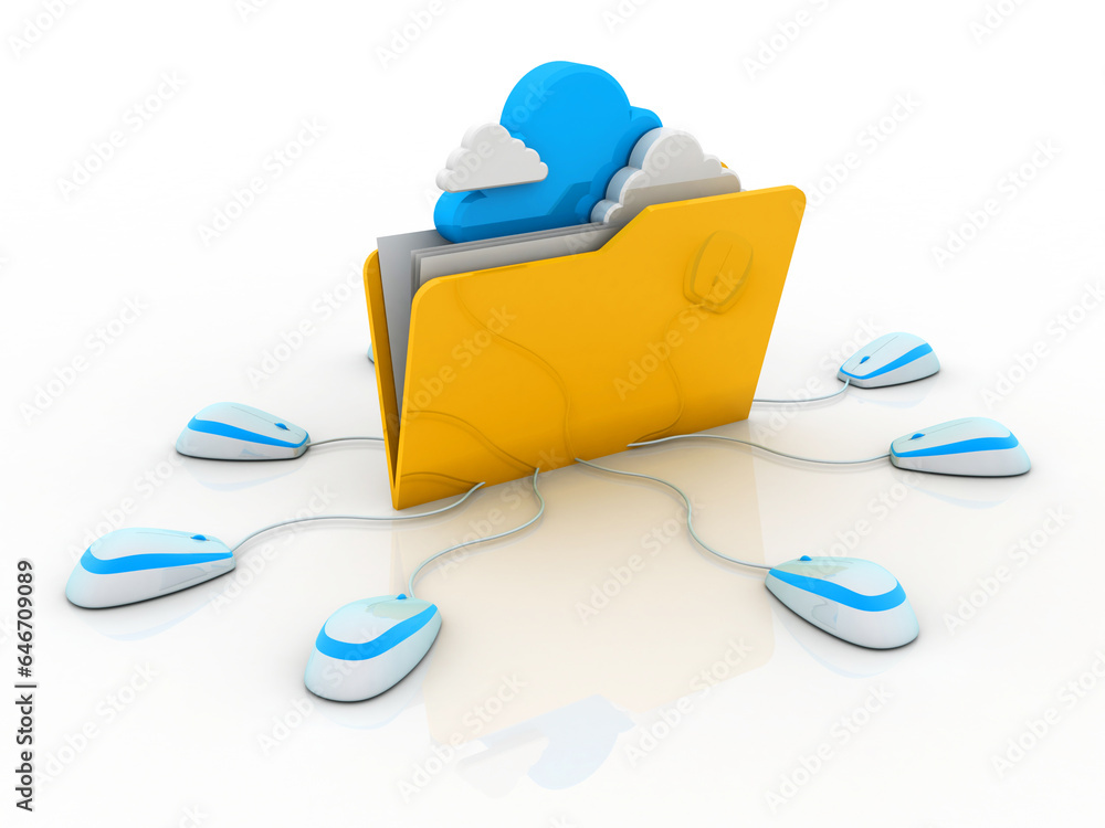 Poster 3d rendering cloud folder storage connected mouse