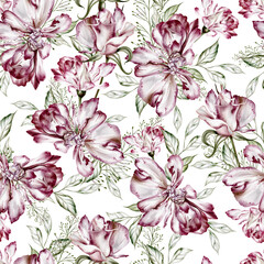 Watercolor seamless pattern with roses flowers. Illustration