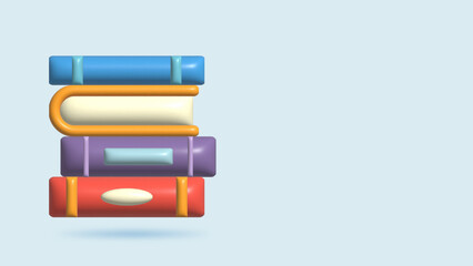 3D Realistic Illustration Stack of Closed Books Isolated. Render Pile of Books Icon.