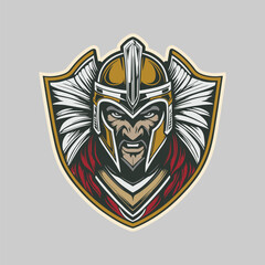 head knight spartan emblem logo design vector icon