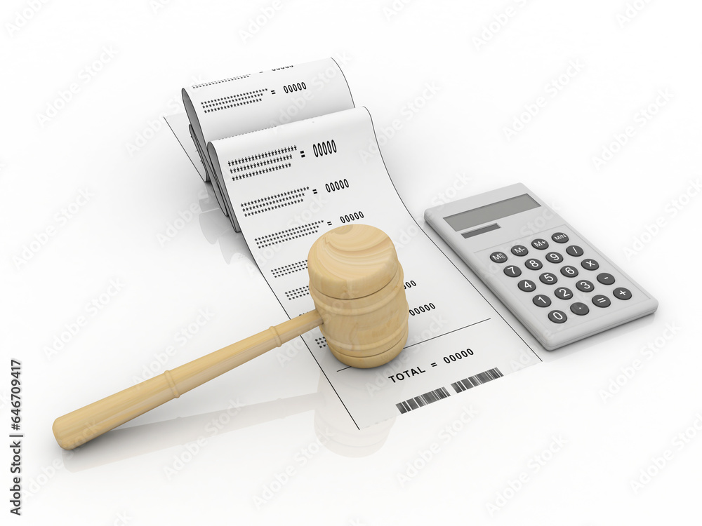 Poster 3d rendering calculator with hammer