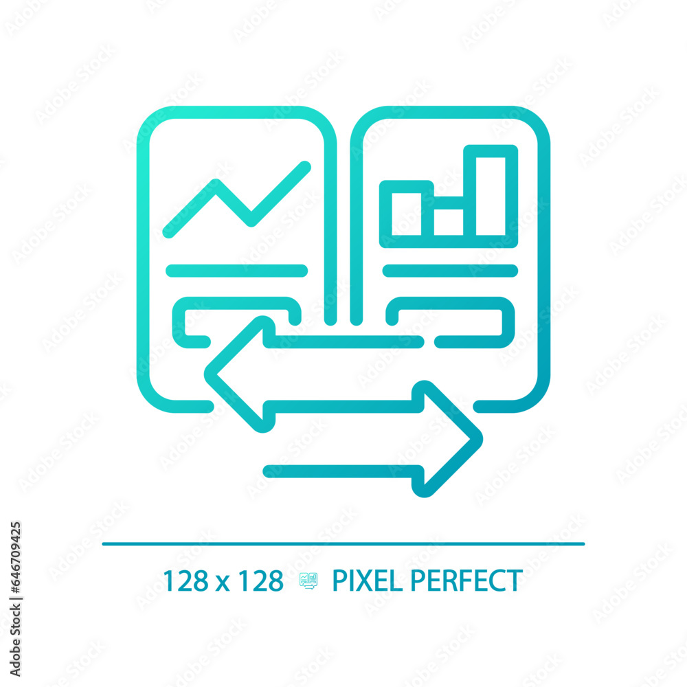 Aufkleber 2d pixel perfect blue gradient graph comparison with arrow symbols icon, isolated vector, thin line 