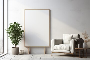 Modern Aesthetic Interior Design with Small Blank Poster Created with Generative AI