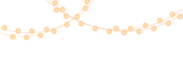 Garland lights isolated on transparent background. Glowing gold lights for holiday cards, banners, posters, web design. Garlands decorations. Led neon lamp. Vector illustration	