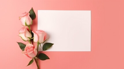 Blank paper sheet cards with mockup copy space pink top view
