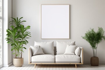Modern Aesthetic Interior Design with Small Blank Poster Created with Generative AI