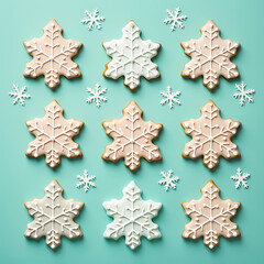 Christmas snowflake cookies isolated on a solid pastel background