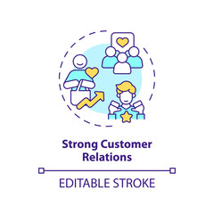Fototapeta na wymiar 2D editable multicolor icon strong customer relations concept, isolated vector, mindful entrepreneurship thin line illustration.