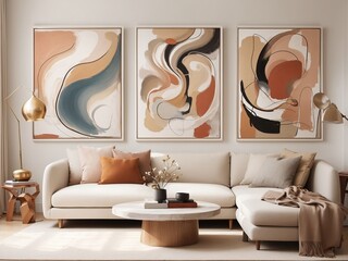 Free you could choose abstract paintings or prints in living room Generative AI