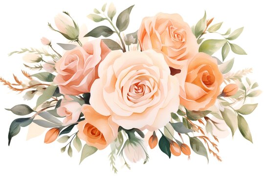 Beautiful vector image with nice watercolor rose bouquet on white background