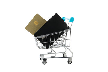 PNG, shopping cart with map isolated on white background.