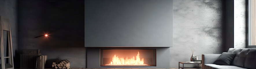 Fototapeta premium Living room interior with fireplace, generative AI.