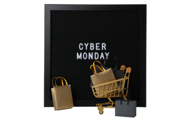 PNG, chalkboard with Cyber Monday lettering isolated on white background.