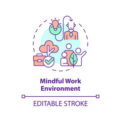 Fototapeta premium 2D editable multicolor icon mindful work environment concept, isolated vector, mindful entrepreneurship thin line illustration.