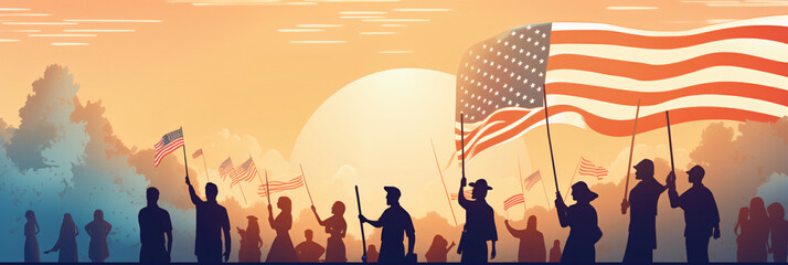 Background Americas Independence Day banner. People