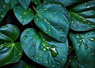 Green leaf with water droplets