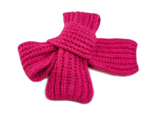 Warm scarf tied in a bow isolated on a white background.