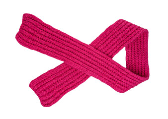 Pink bright knitted scarf on a white background.
