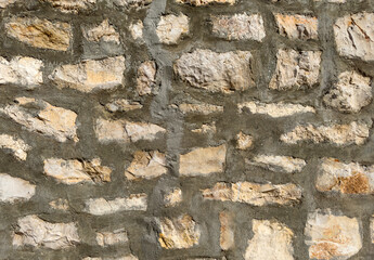 An old wall where you can see the laying of bricks. Vintage background.