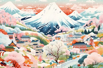 日本の春（山村の風景）

