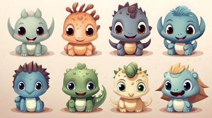 Set of  animation cute dinosaur